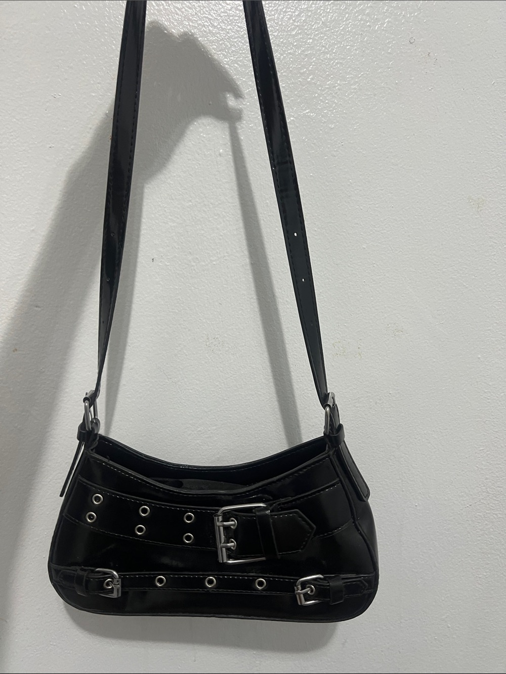 H&M Black Shoulder Bag with Buckle & Grommet Details